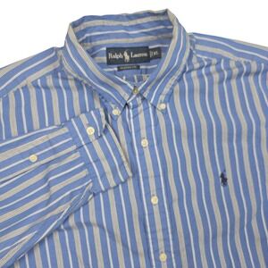 Ralph Lauren Classic Fit Striped Button Down Shirt Men's XL Blue Gray White
